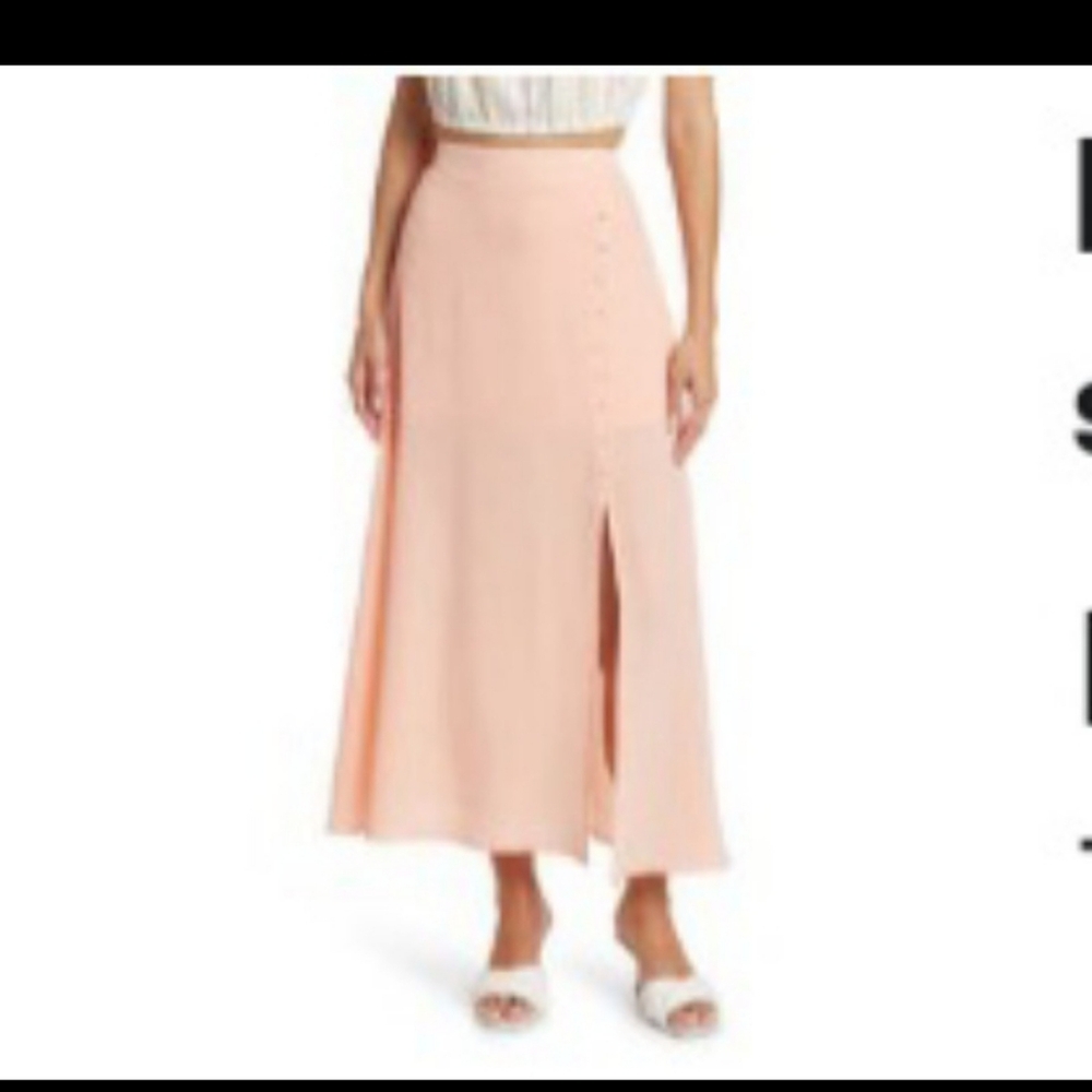 New BCBGeneration Tropical Peach Pink Maxi Skirt Side Slit Size Large